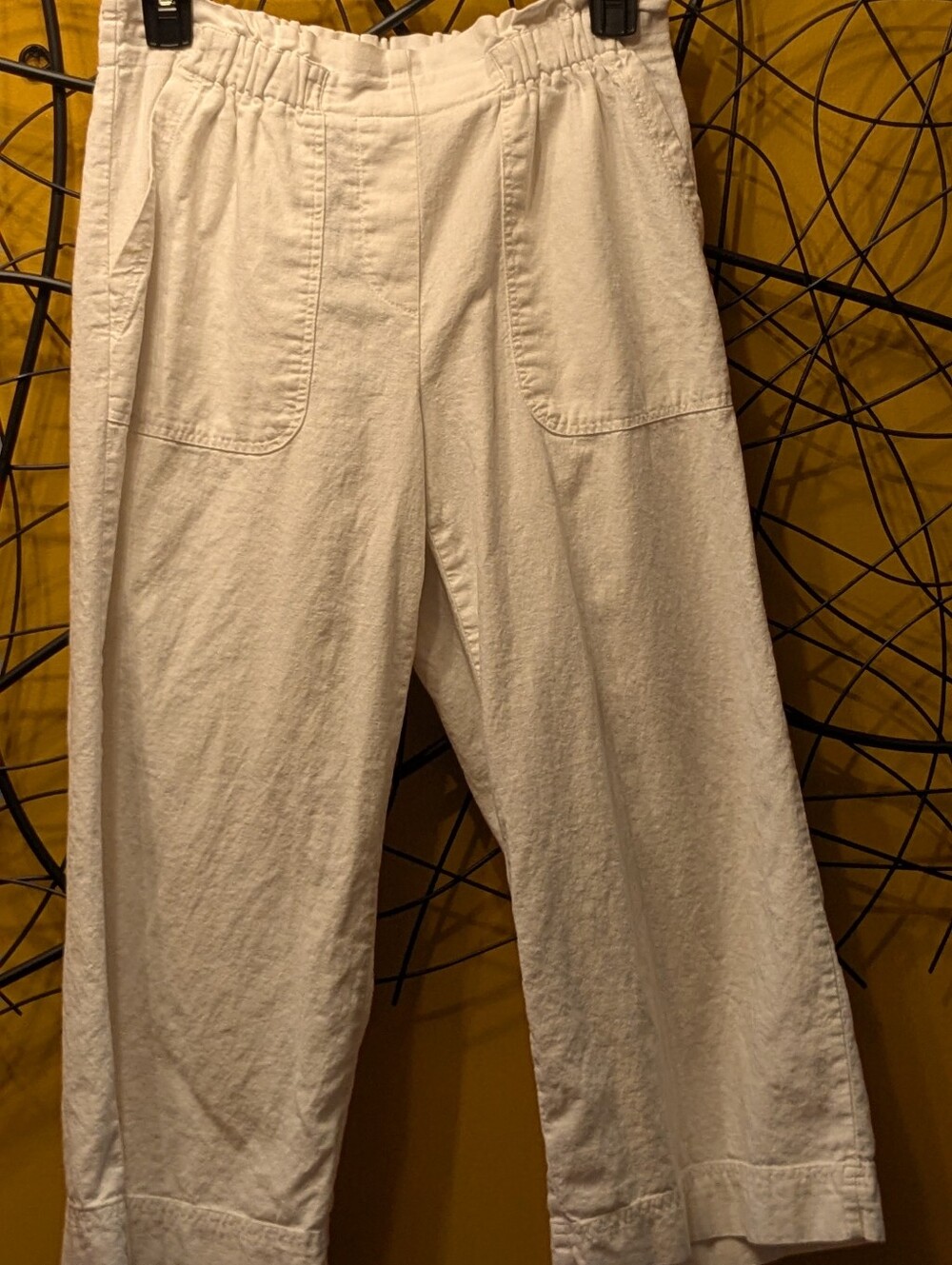 Zac & Rachel Linen Blend Pull-On Crop Capri Pants - Off-White - Size S